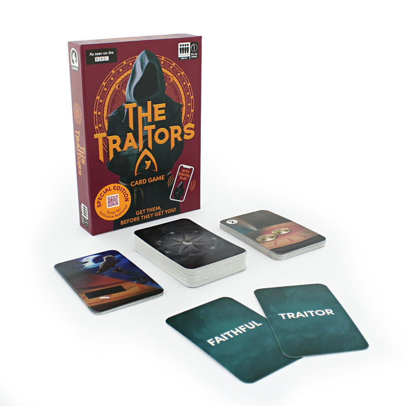 The Traitors special edition card game angled box and cards