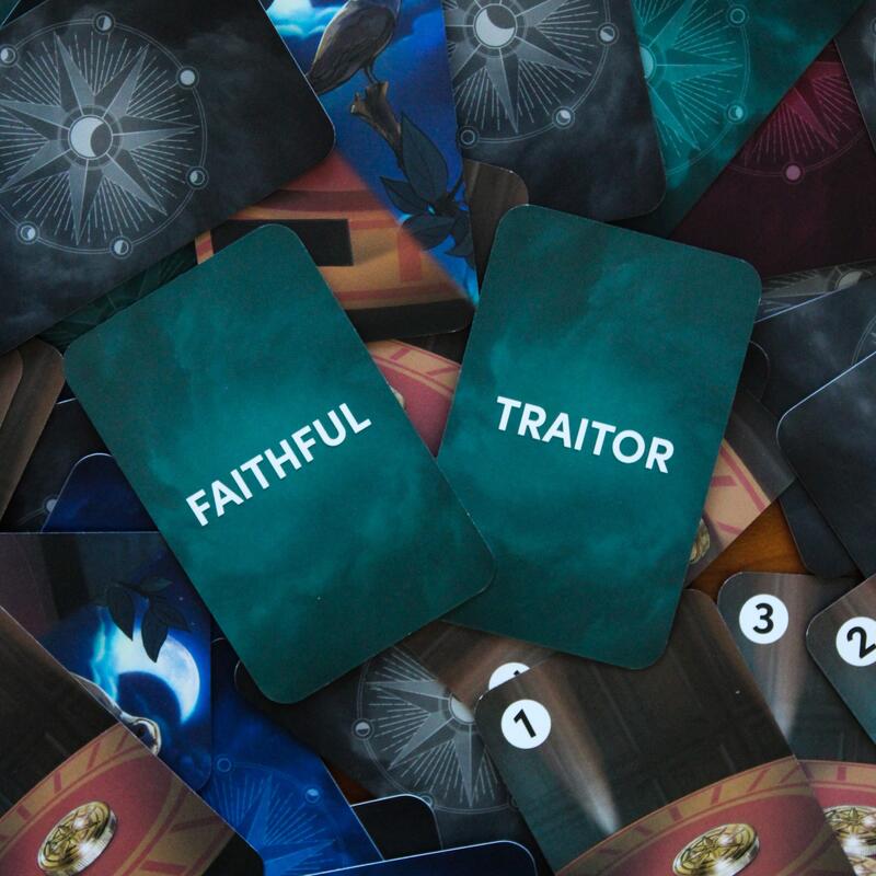 Traitor and Faithful cards lying on top of other Traitors action cards