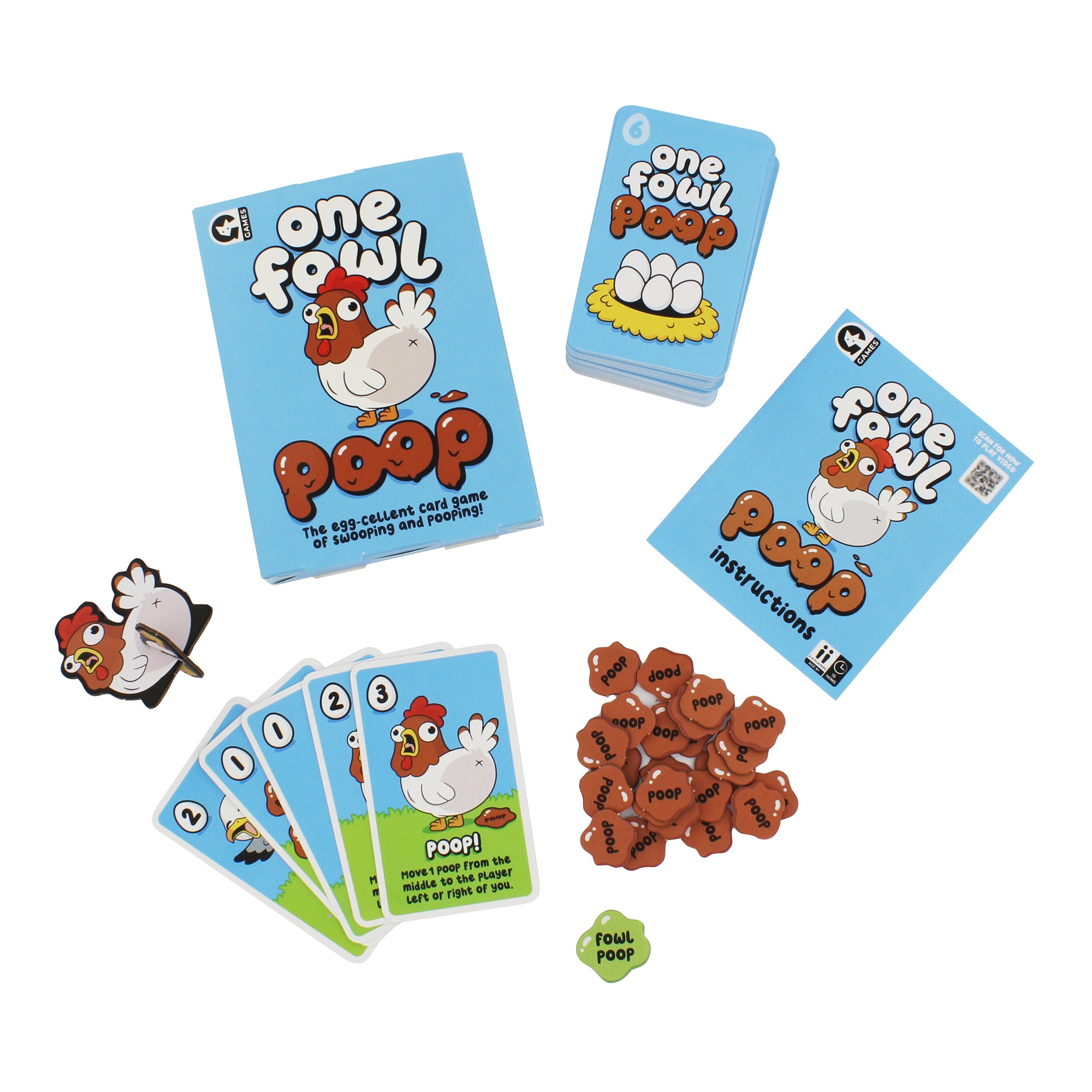 One fowl poop family card game box and contents