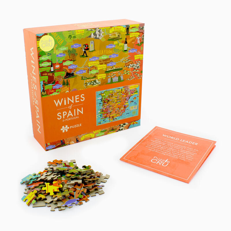 Wines of spain puzzle angled box and contents on white background