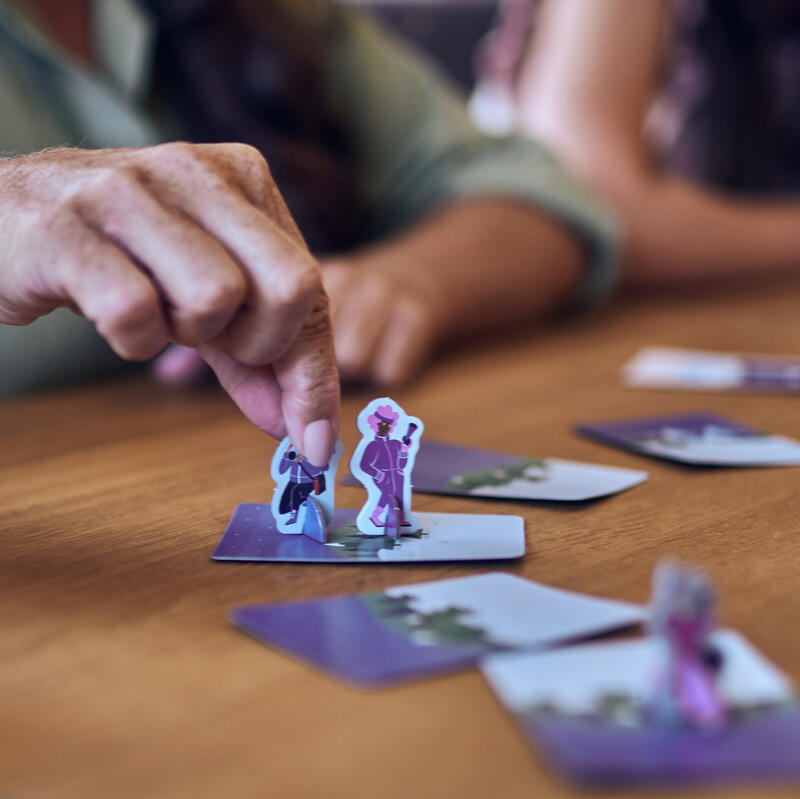 Yeti card game lifestyle image close up of playing pieces moving along path