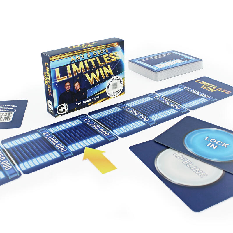 Limitless Win card game angled box with contents laid out