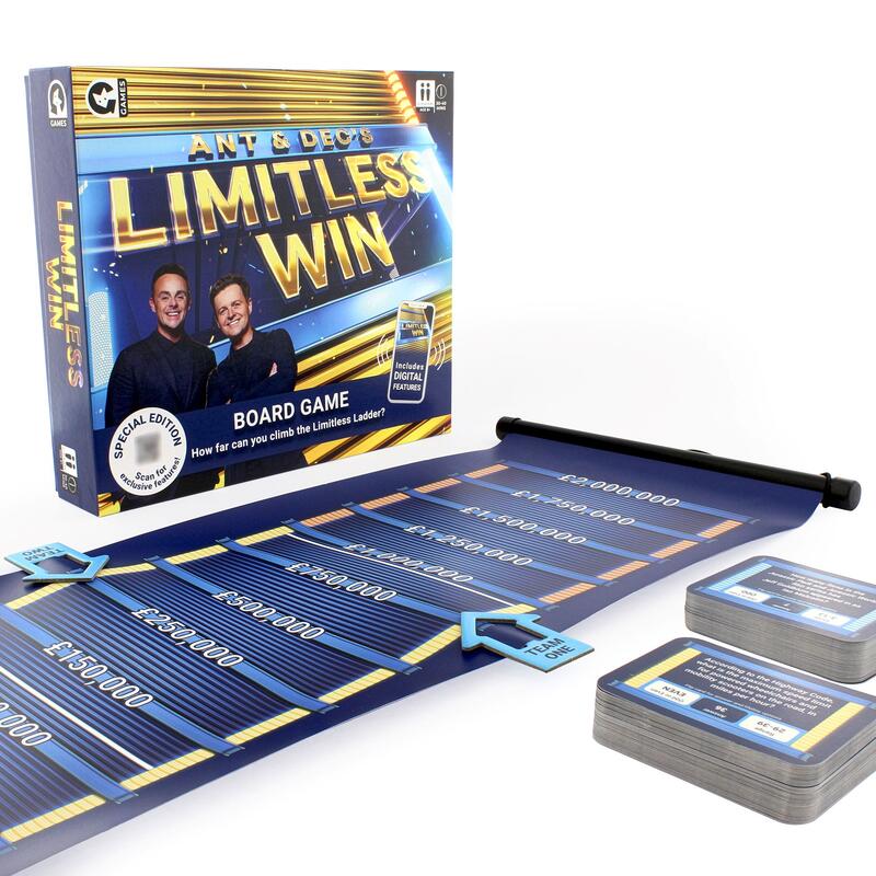 Ginger Fox Limitless Win Board Game with limitless win money ladder and contents laid out in front of the box