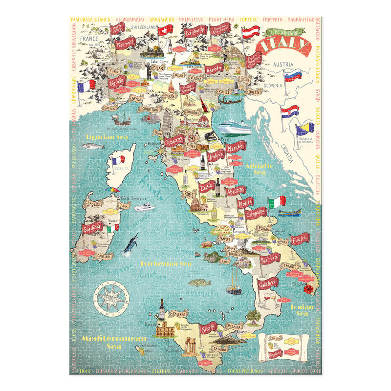 wines of italy completed puzzle on white background
