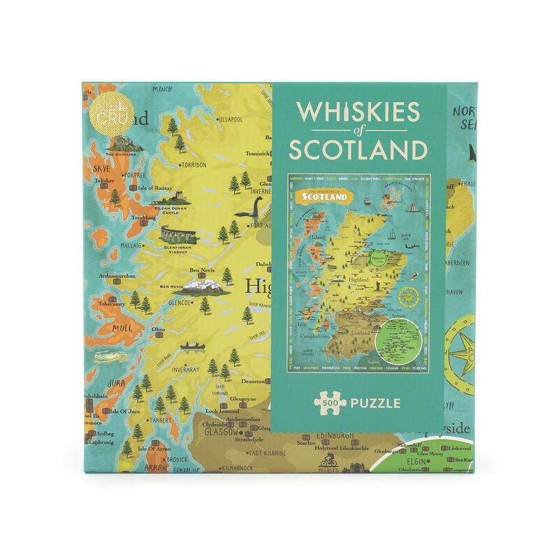 Whiskies of scotland puzzle front on box on white background