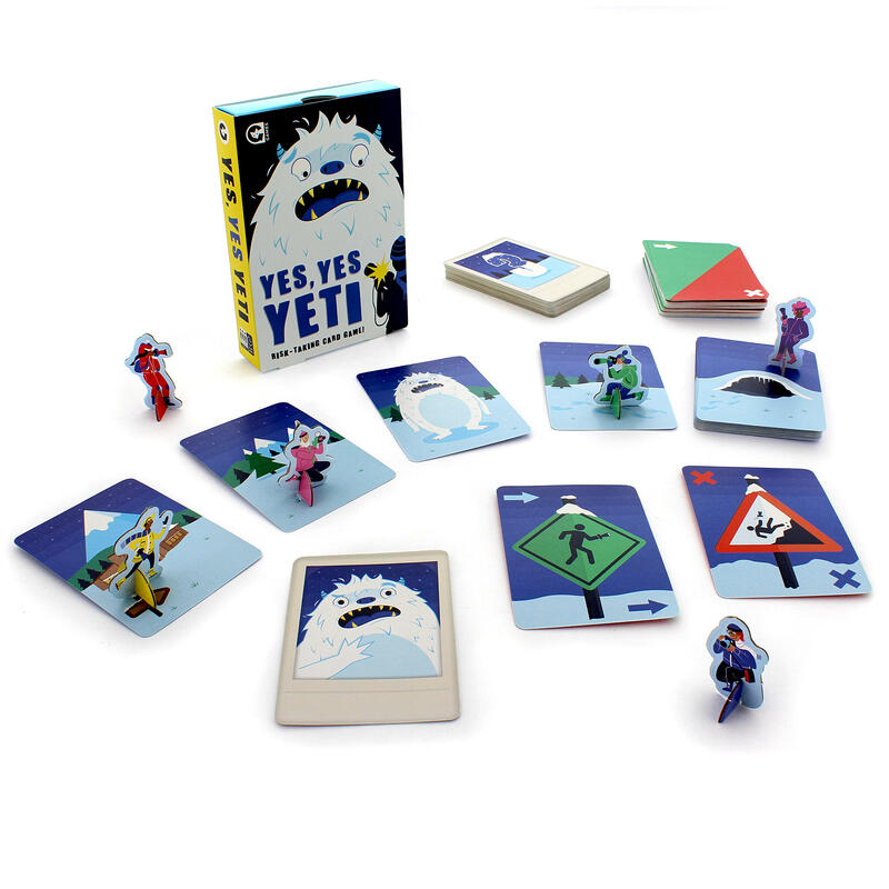 Yeti card game angled box and contents on white background