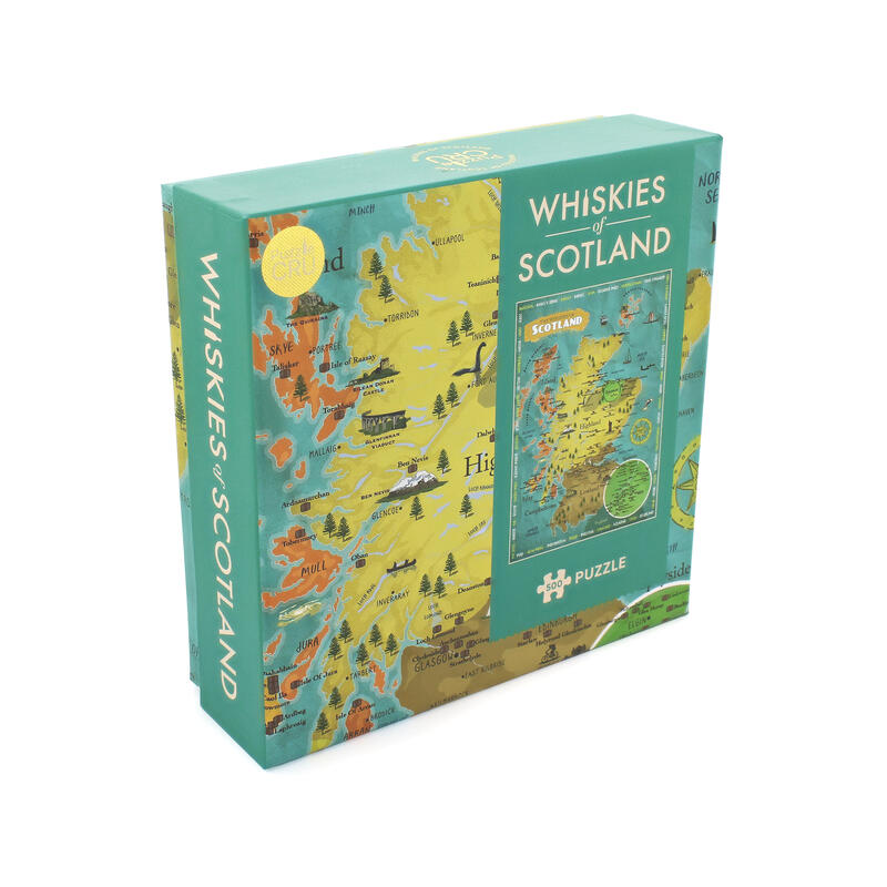 Whiskies of scotland puzzle angled box on white background