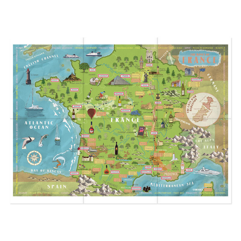 Wines of france puzzle poster on white background