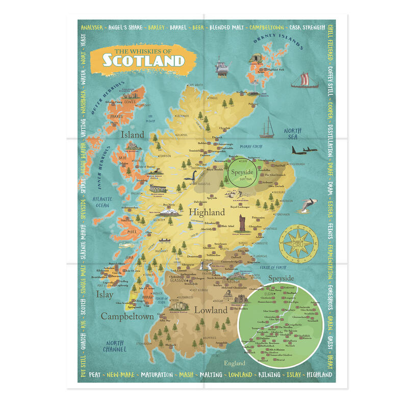 Whiskies of scotland puzzle poster on white background