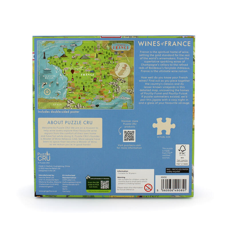 wines of france puzzle back of the box on white background