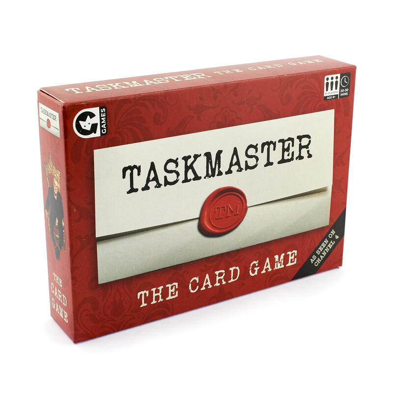Taskmaster card game angled box on white background