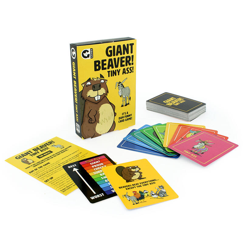 Giant Beaver Tiny Ass Card Game box and contents white background