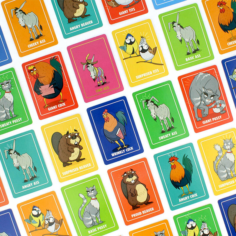 Giant Beaver Tiny Ass Card Game cards laid out as tiles on white background