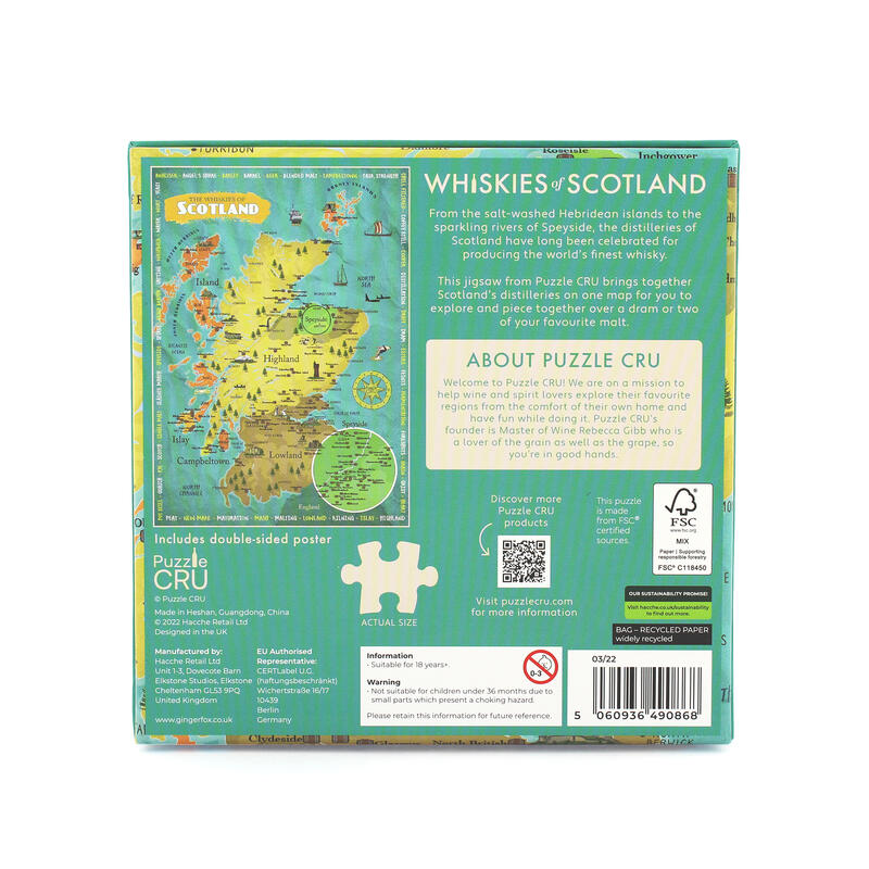 Whiskies of scotland puzzle back of the box on white background