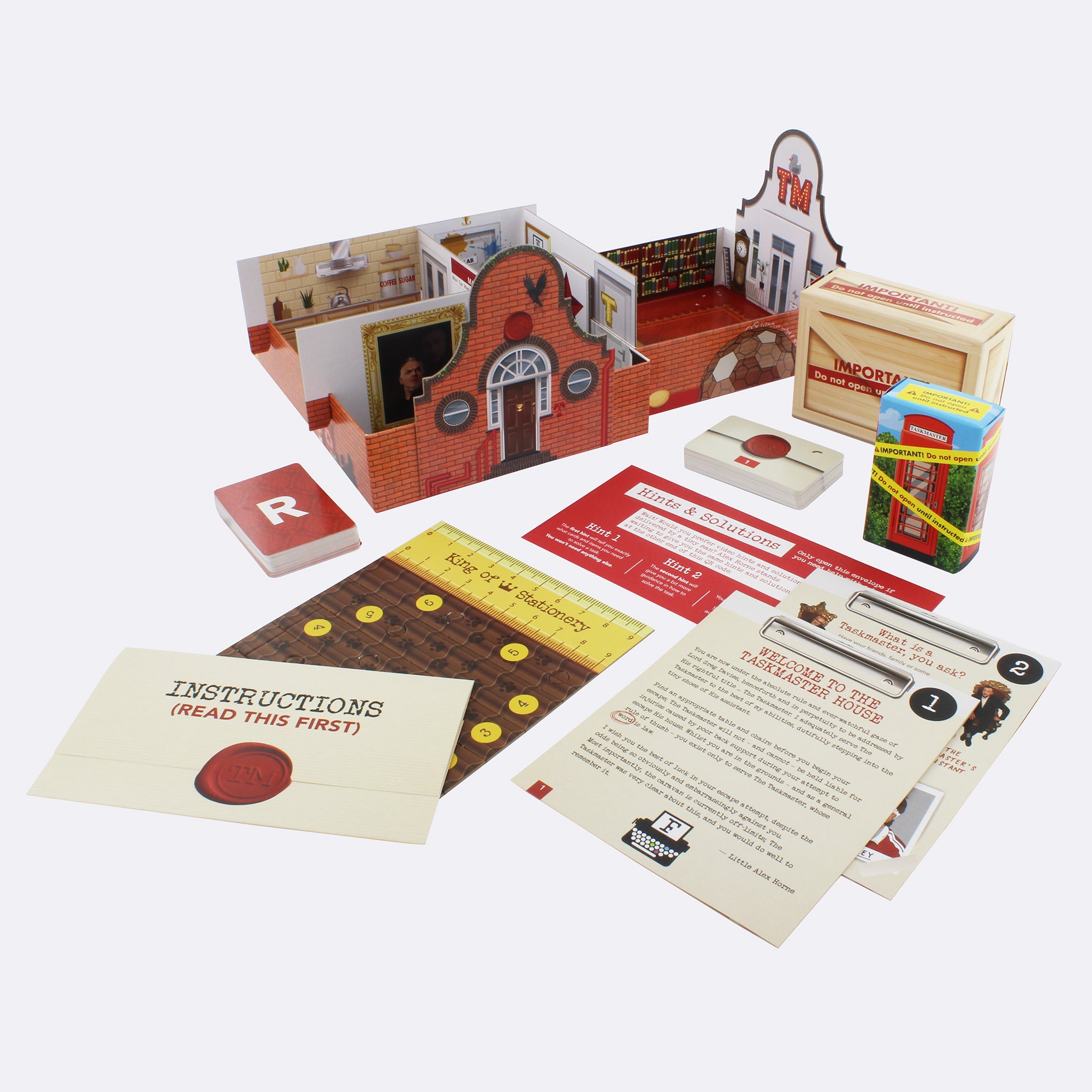 Taskmaster escape room board game contents 