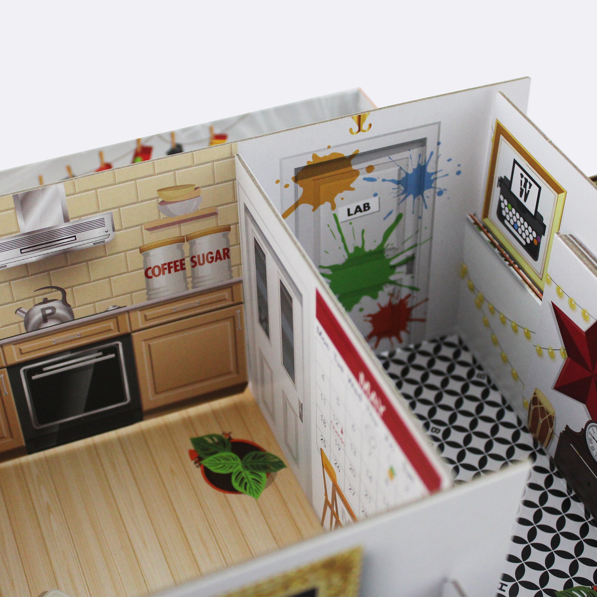 Taskmaster escape room board game house model close up